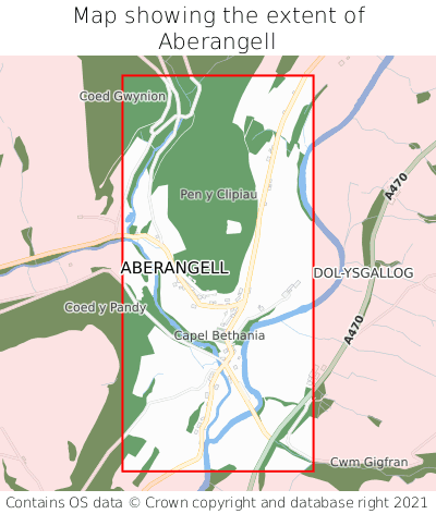 Map showing extent of Aberangell as bounding box