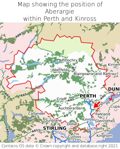 Map showing location of Aberargie within Perth and Kinross
