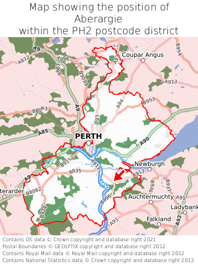 Map showing location of Aberargie within PH2