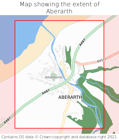 Map showing extent of Aberarth as bounding box