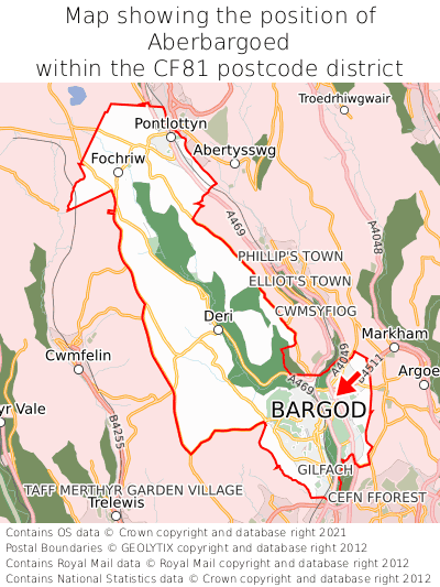 Map showing location of Aberbargoed within CF81