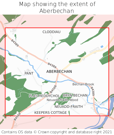Map showing extent of Aberbechan as bounding box