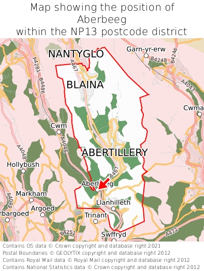 Map showing location of Aberbeeg within NP13