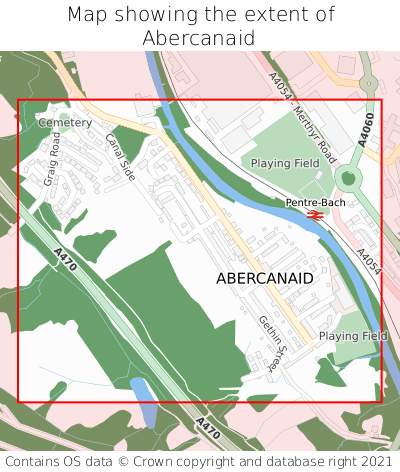 Map showing extent of Abercanaid as bounding box