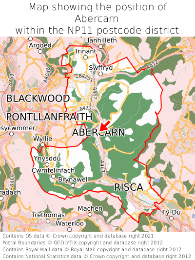 Map showing location of Abercarn within NP11