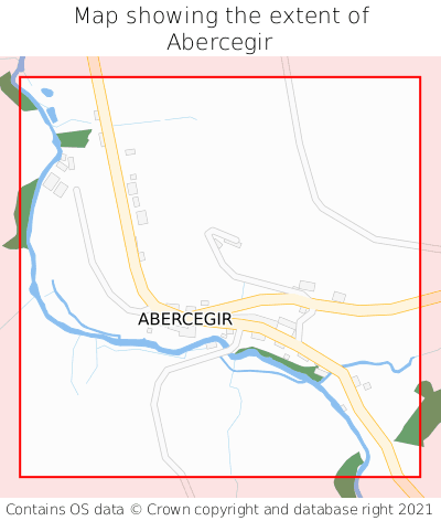 Map showing extent of Abercegir as bounding box