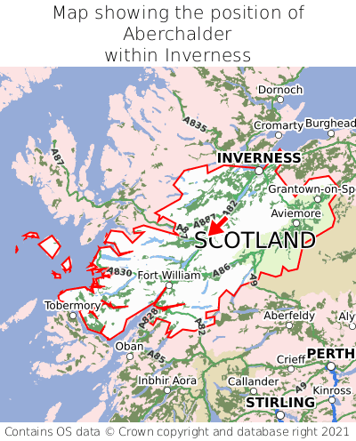 Map showing location of Aberchalder within Inverness