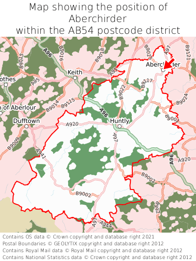 Map showing location of Aberchirder within AB54