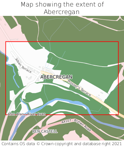 Map showing extent of Abercregan as bounding box