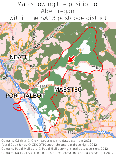 Map showing location of Abercregan within SA13