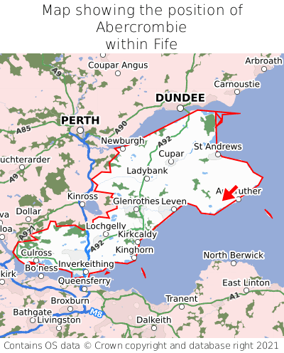 Map showing location of Abercrombie within Fife