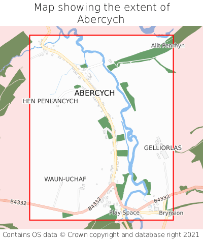 Map showing extent of Abercych as bounding box