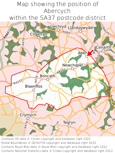 Map showing location of Abercych within SA37