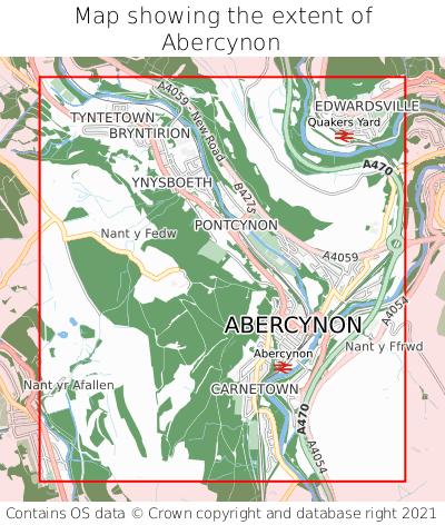 Map showing extent of Abercynon as bounding box