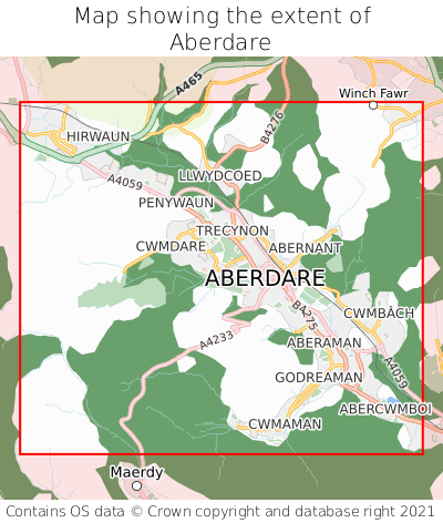 Map showing extent of Aberdare as bounding box