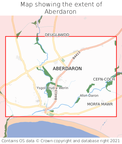 Map showing extent of Aberdaron as bounding box
