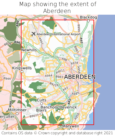Map showing extent of Aberdeen as bounding box