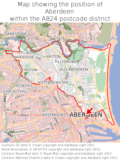 Map showing location of Aberdeen within AB24