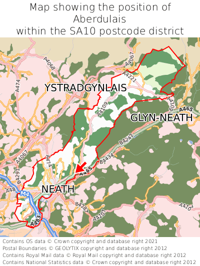 Map showing location of Aberdulais within SA10