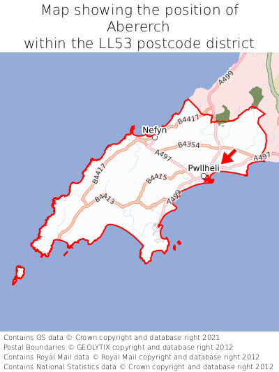 Map showing location of Abererch within LL53