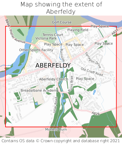 Map showing extent of Aberfeldy as bounding box