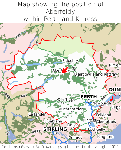 Map showing location of Aberfeldy within Perth and Kinross