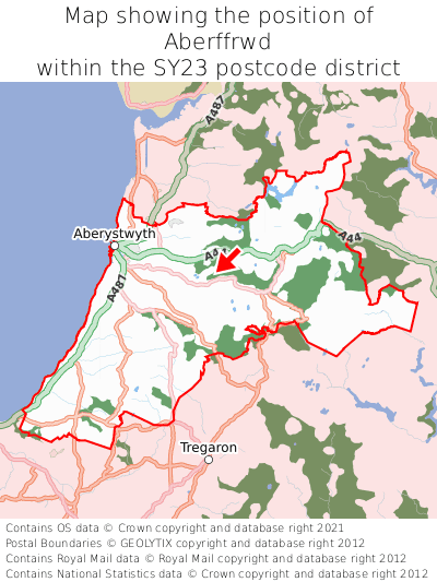 Map showing location of Aberffrwd within SY23