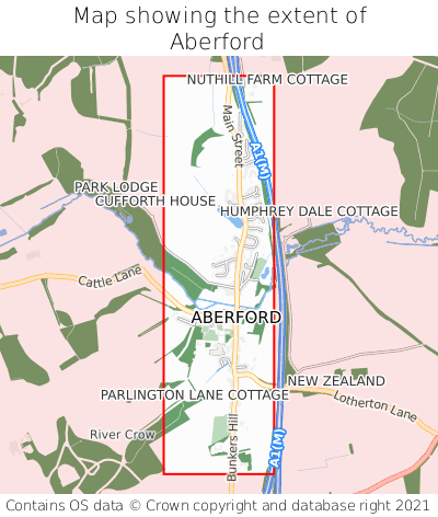 Map showing extent of Aberford as bounding box