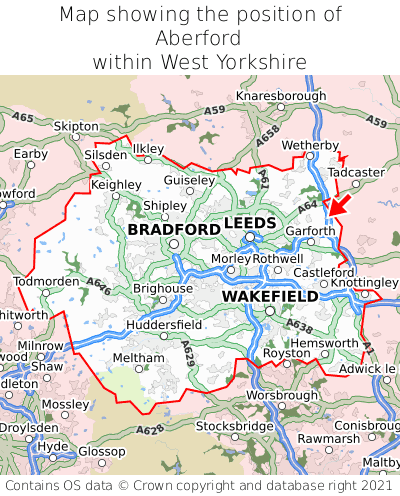 Map showing location of Aberford within West Yorkshire