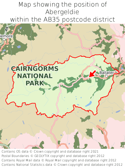 Map showing location of Abergeldie within AB35