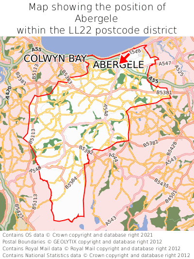 Map showing location of Abergele within LL22