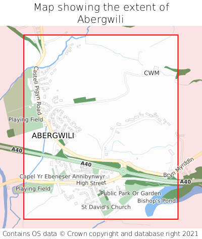 Map showing extent of Abergwili as bounding box