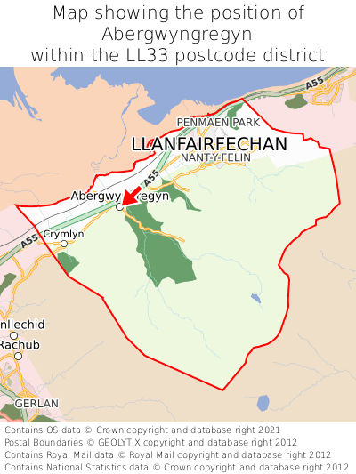 Map showing location of Abergwyngregyn within LL33