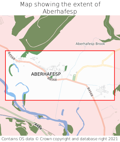 Map showing extent of Aberhafesp as bounding box