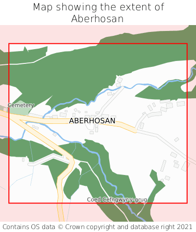Map showing extent of Aberhosan as bounding box