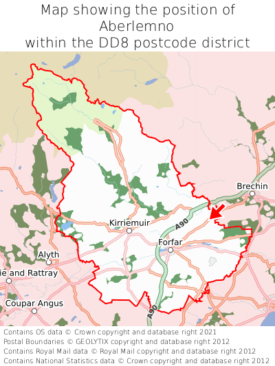 Map showing location of Aberlemno within DD8