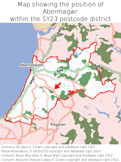 Map showing location of Abermagwr within SY23