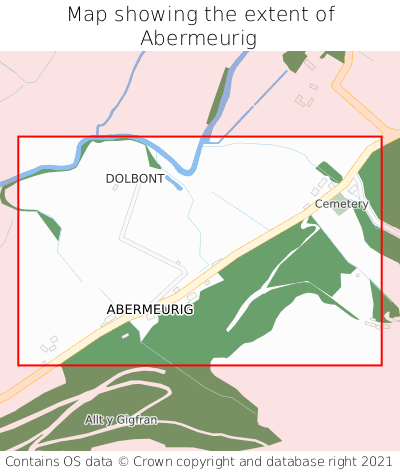 Map showing extent of Abermeurig as bounding box