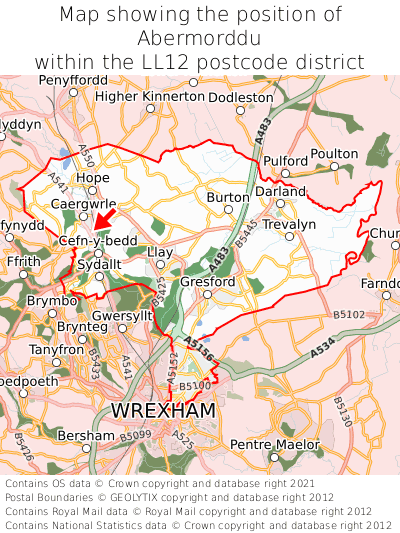 Map showing location of Abermorddu within LL12