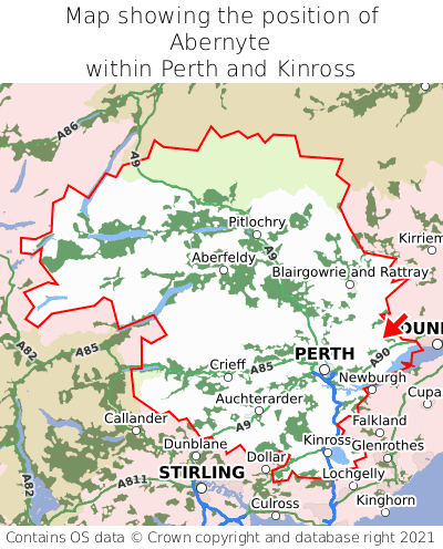 Map showing location of Abernyte within Perth and Kinross