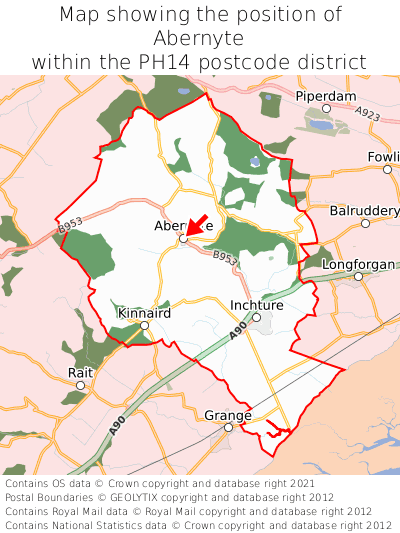 Map showing location of Abernyte within PH14