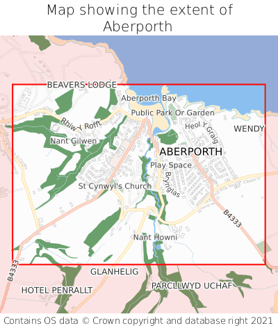 Map showing extent of Aberporth as bounding box