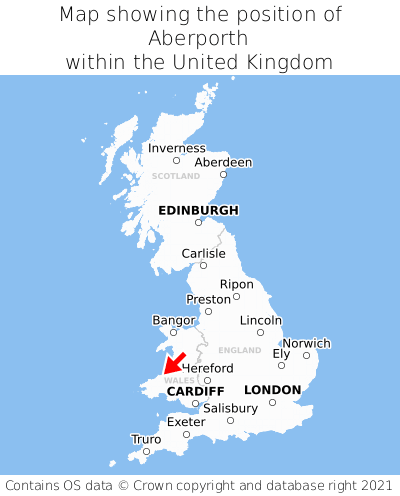 Map showing location of Aberporth within the UK