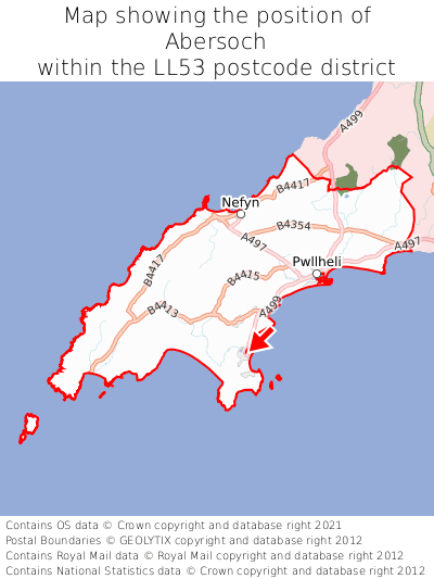 Map showing location of Abersoch within LL53