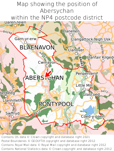 Map showing location of Abersychan within NP4