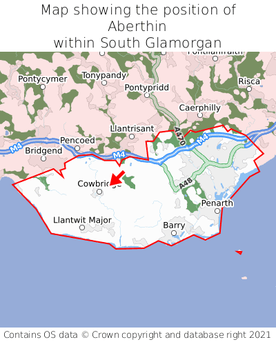 Map showing location of Aberthin within South Glamorgan