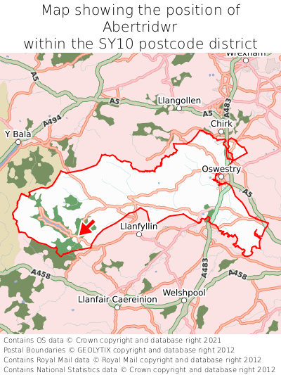 Map showing location of Abertridwr within SY10