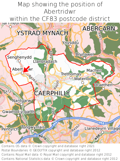 Map showing location of Abertridwr within CF83
