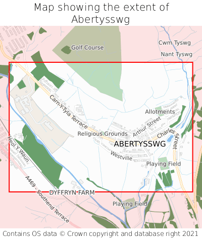 Map showing extent of Abertysswg as bounding box