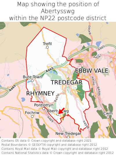 Map showing location of Abertysswg within NP22